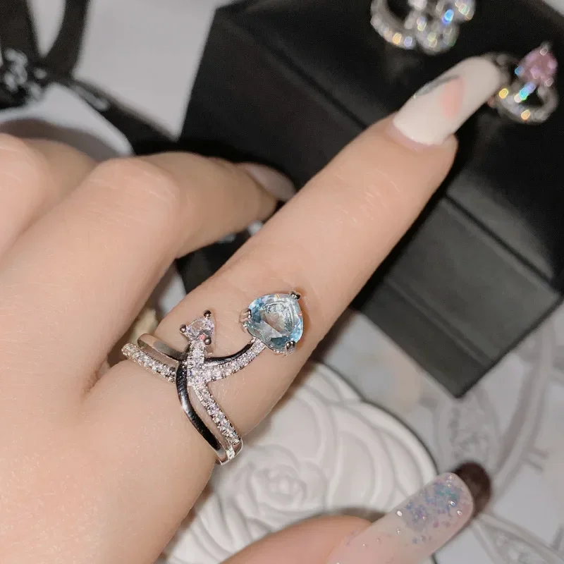 MDL Moissanit1 نمط سوبر الجنية تاج الزبرجد خاتم المرأة 18K مطلية بالذهب القلب الرغبة مايكرو زركونيا الماس