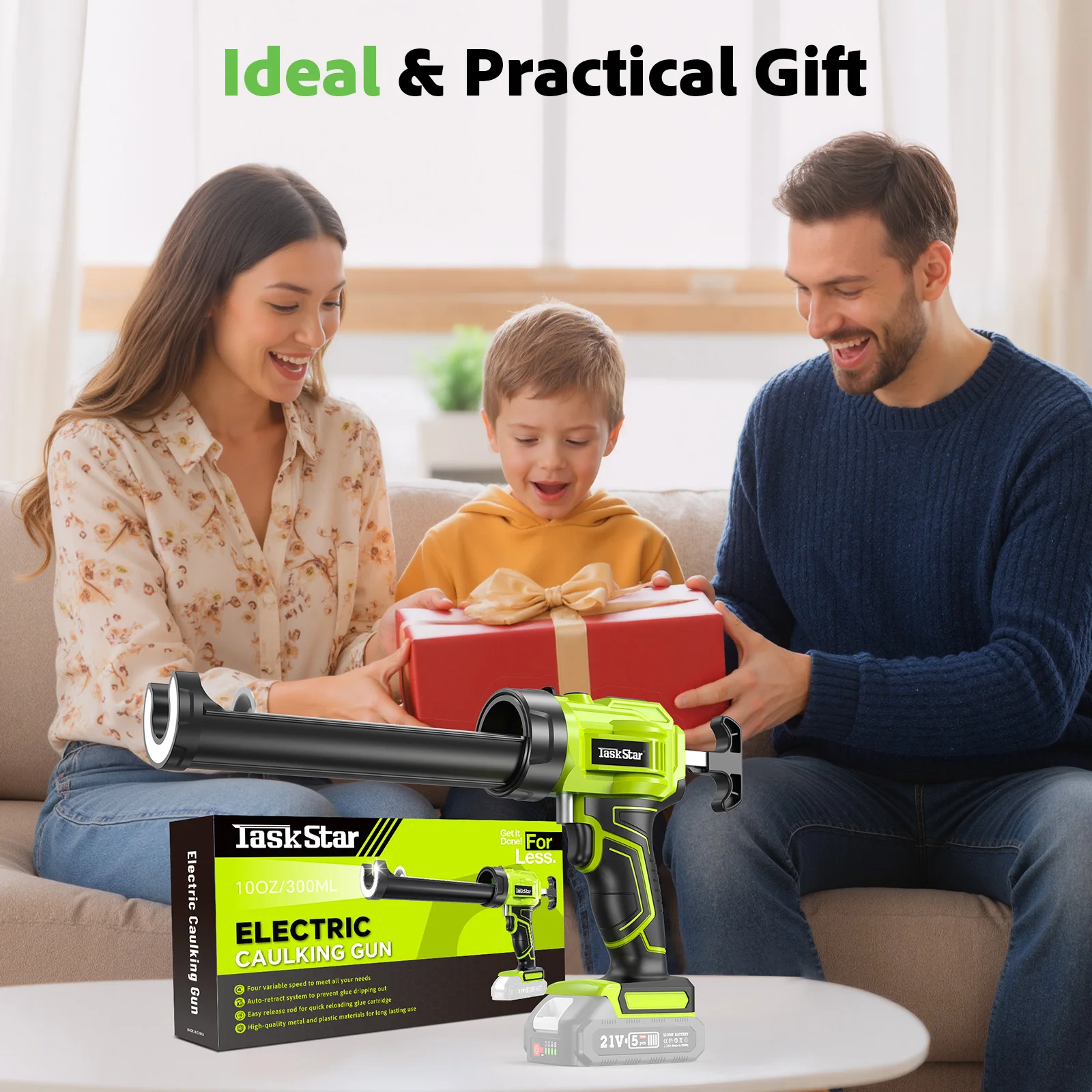 Taskstar TG140 No Drip 250KG 10 OZ Electric Caulking Gun Dripless Cordless with 1*2.0Ah Battery LED Light for Filling and Sealing For Makita Battery view 7
