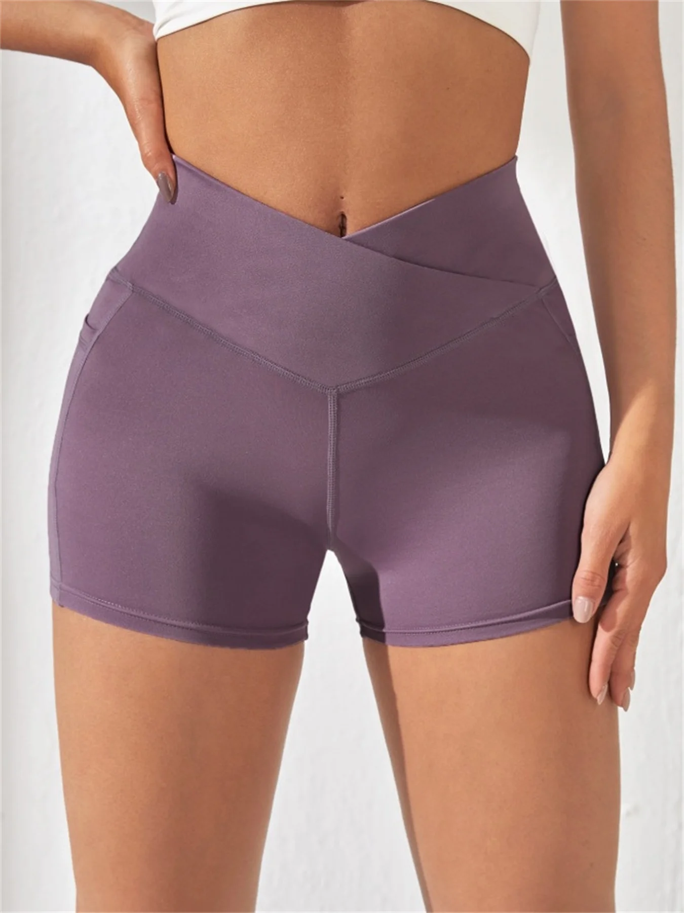Women's Workout Shorts Tala Crossover — High Waist