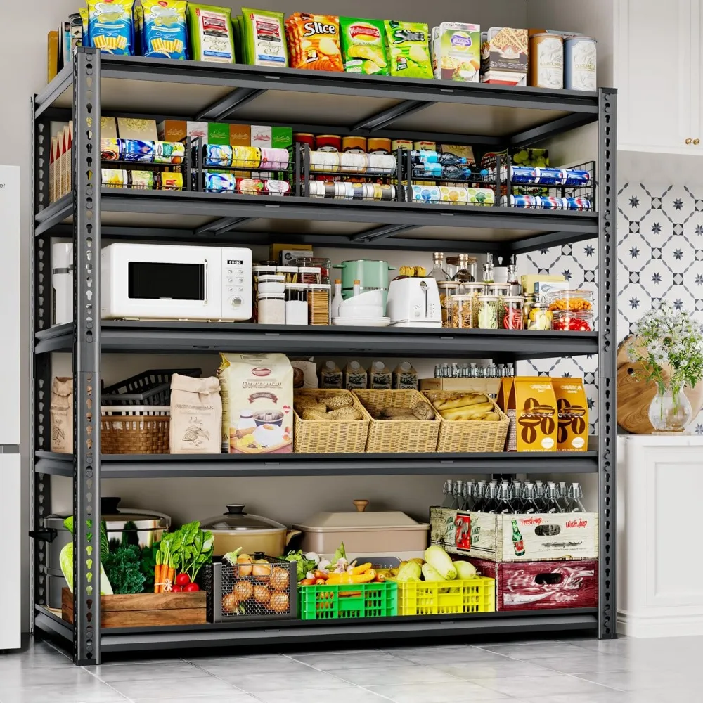 48"WGarage Shelving, 3050LBS Storage Shelves Heavy Duty,5 Tier Metal Shelving Unit Adjustable Garage Shelves Heavy Duty Shelving