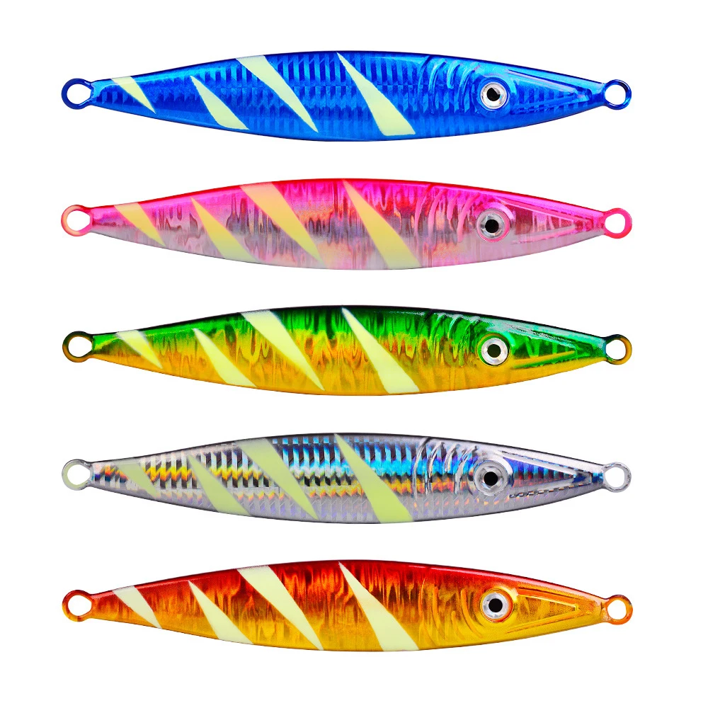 

5 Pcs Kit 60g 80g 100g 160g 200g Luminous Jigging Fishing Lure Metal Jig Spoon Pesca Shore Lures Fish Tuna Bait Saltwater Sea