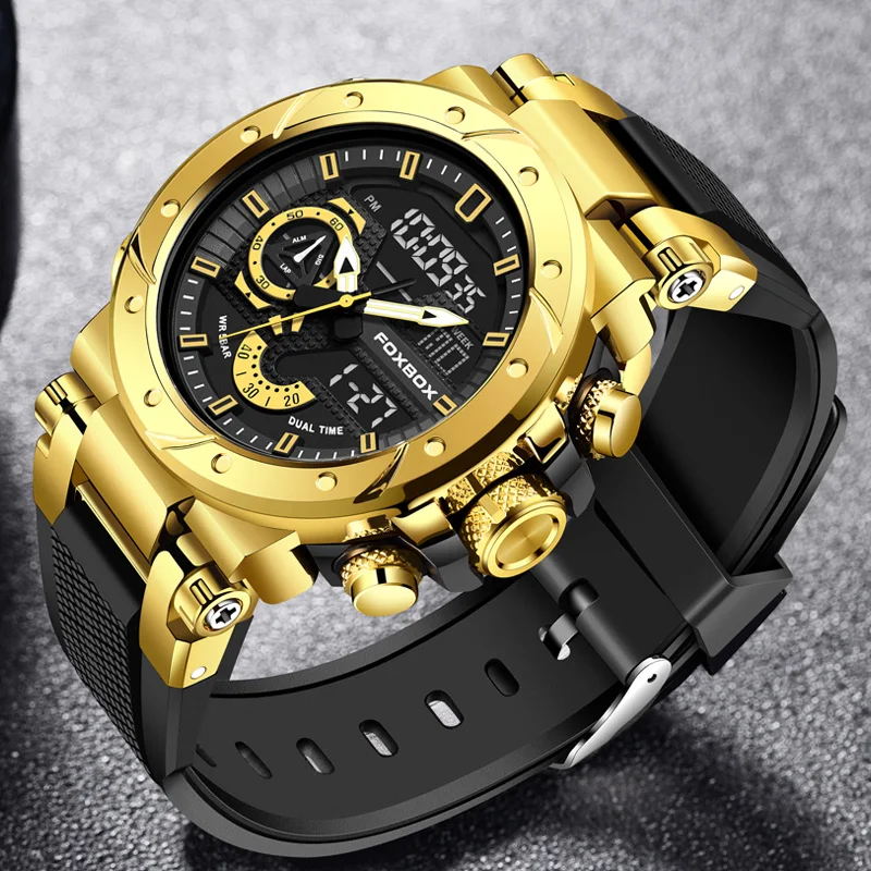 FOXBOX NEW Fashion Men\'s Watches Luxury Original Quartz Digital Analog Sport Military 50M Waterproof Clock Wristwatch for Man