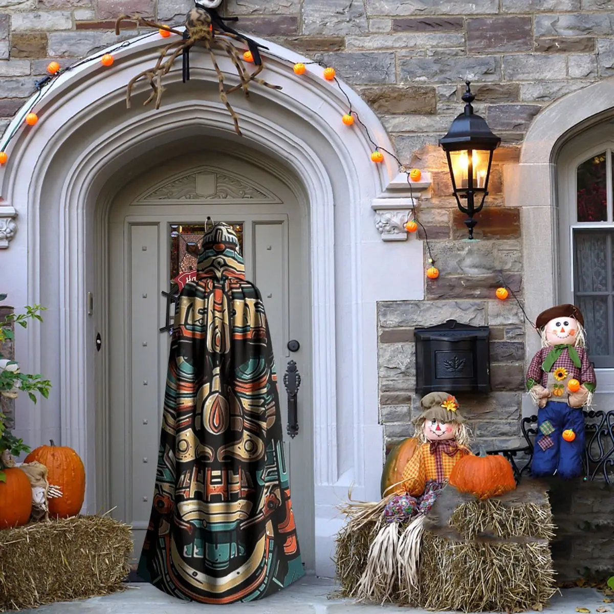 الطواطم العرقية من الهنود تيكي عباءة طويلة مقنعين الساحرة القرون الوسطى زي تأثيري كيب حفلة الهالوين الكبار للجنسين