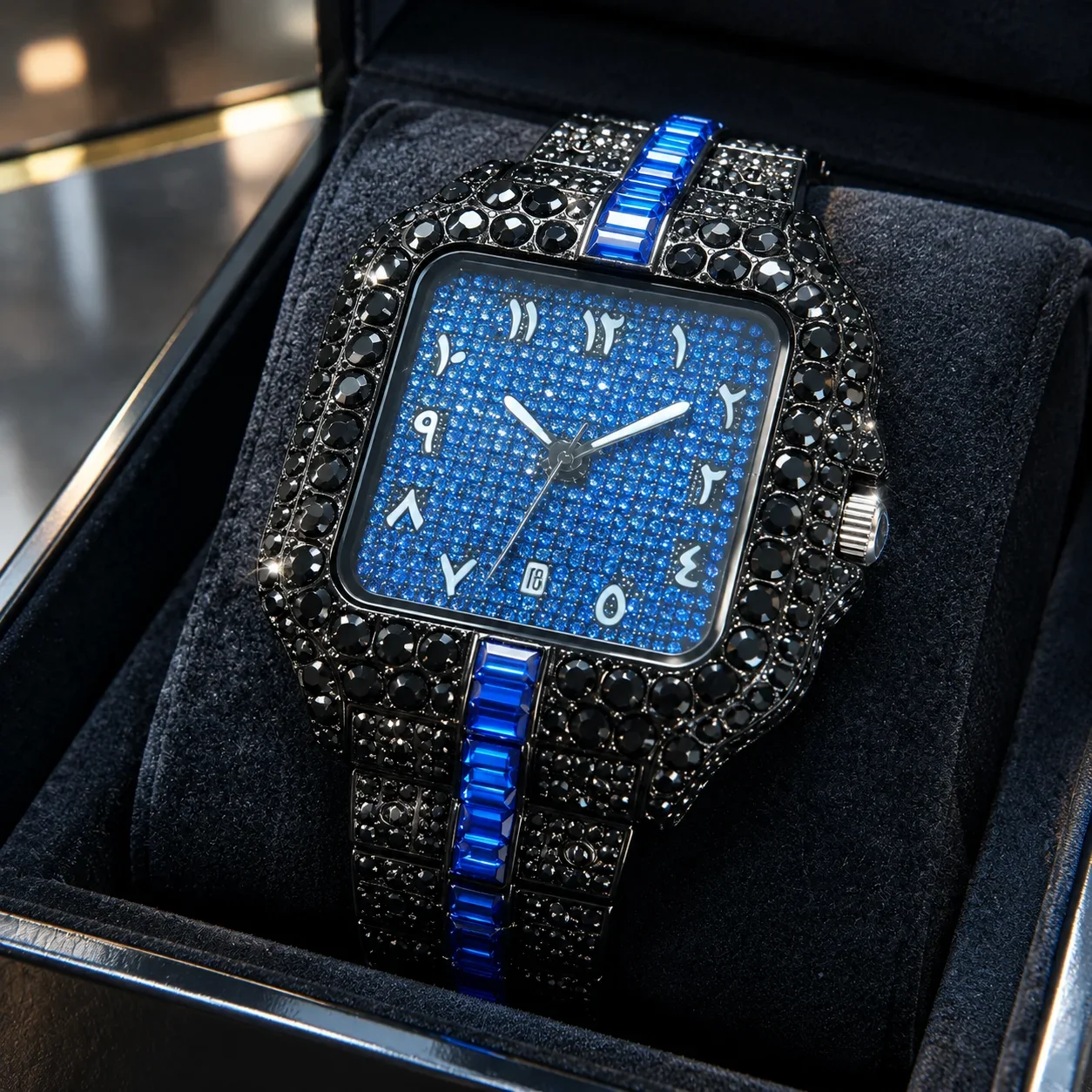 Square Arabian watch, long striped strap, luxury trendy style