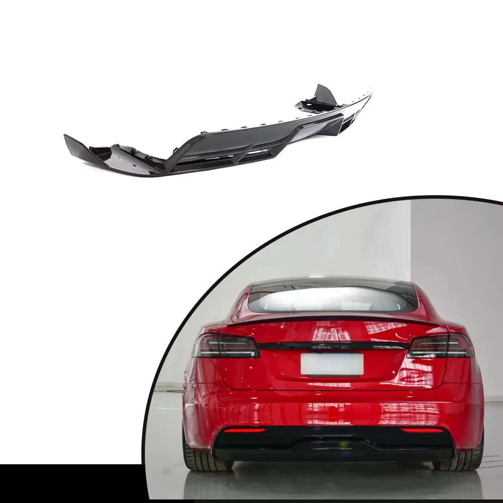 Product Customization Carbon Fiber Rear Bumper Diffuser Lip forTesla Model S Plain Car Exterior Decoration Carbon Black