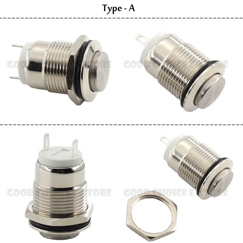 DC 12V~24V 1A Press Push Button Switch Self-Reset/Self-locking Push Switch (Without Indicator) for DIY Projects