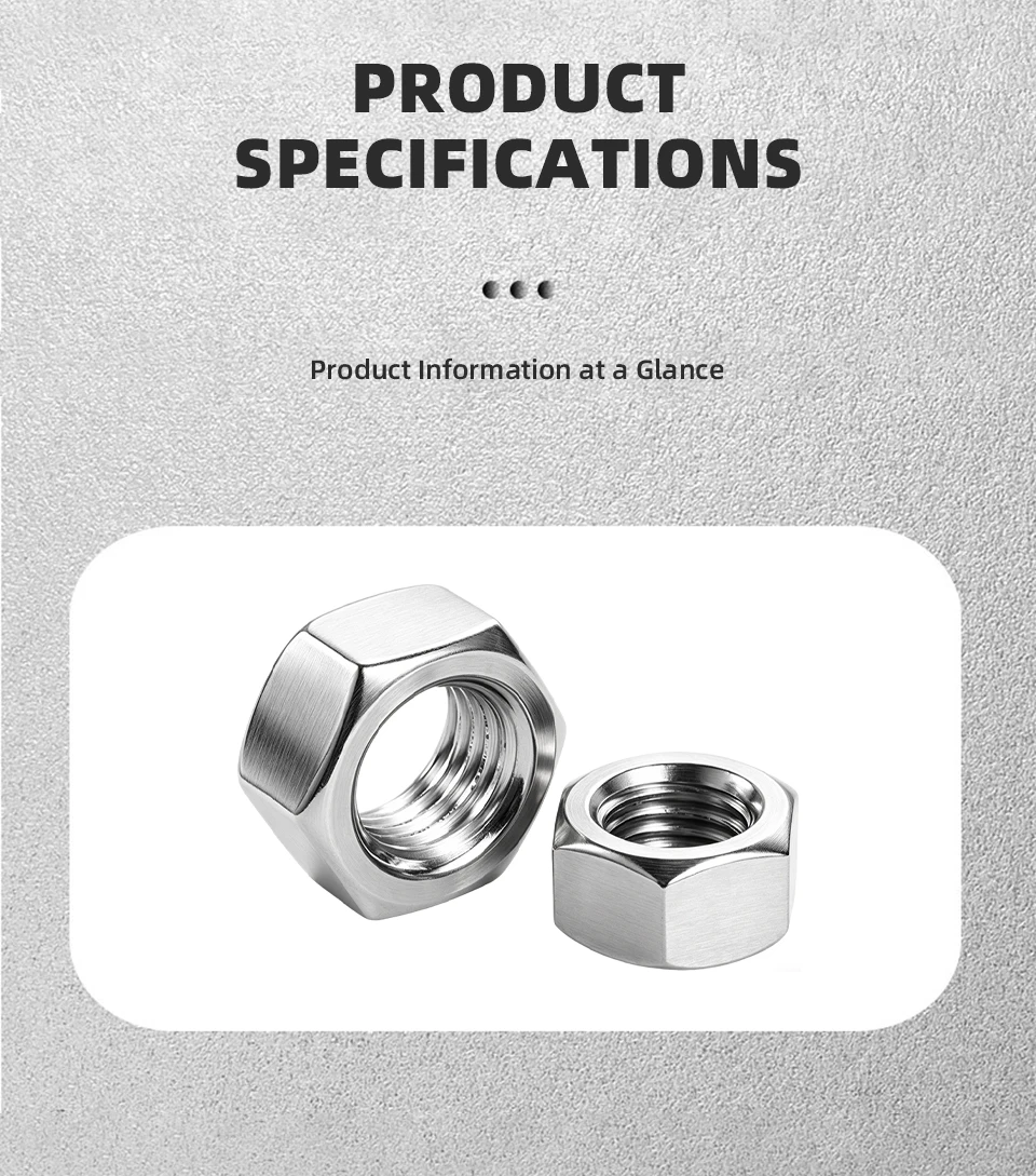Sechskantmuttern 304/316 Edelstahl Sechskantmuttern A2/A4-70 Metrisches Gewinde Befestigungselemente M2 M3 M3,5 M4 M5 M6 M8 M10 M12 M14 M18-M30 DIN934 – Detail 3
