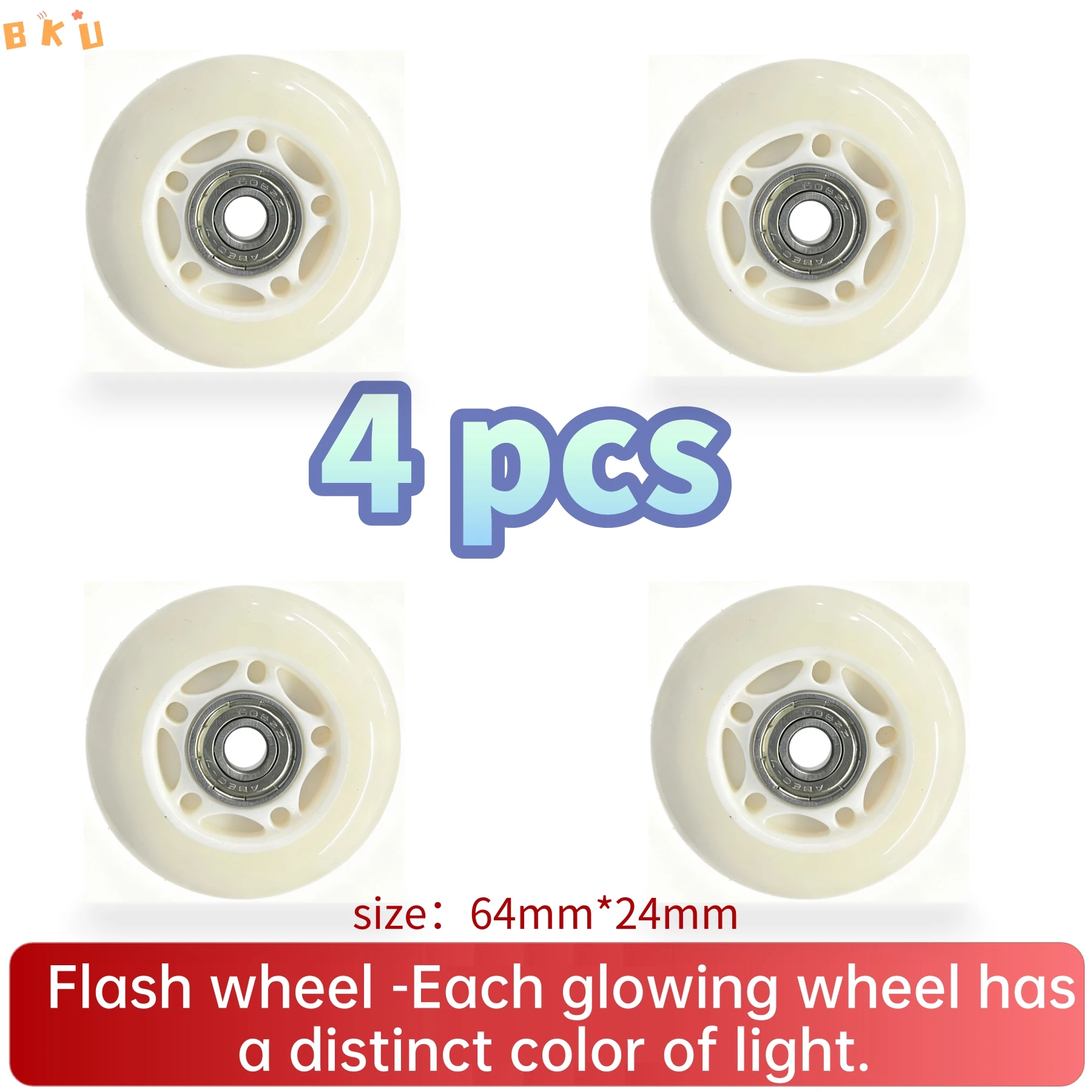 4-Pack LED Light Up Wheels 64mm PU بديل للزلاجات المضمنة والدراجات البخارية والأمتعة - محامل ABEC-7، ألوان متعددة