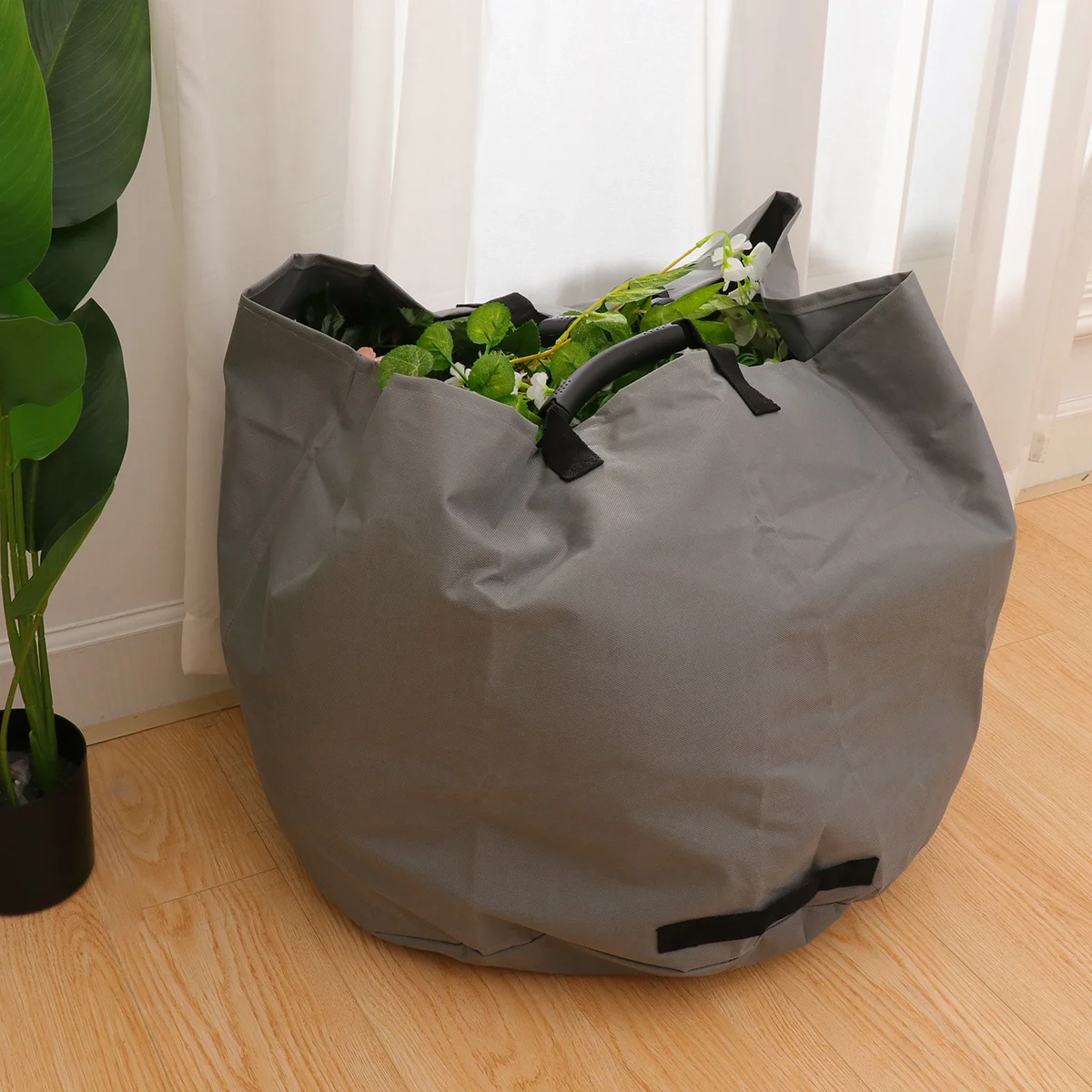 ถุงเก็บขยะในสวน ผ้าอ็อกซ์ฟอร์ด ถุงเก็บใบไม้แบบใช้ซ้ำได้ สำหรับสนามหญ้า กิจกรรมกลางแจ้ง แคมป์ปิ้ง เก็บเกี่ยวผลไม้ ผัก จัดเก็บ สีเทา