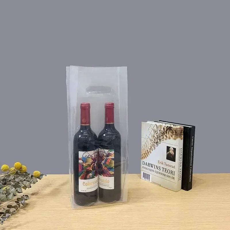 

50pcs Transparent Thickened Plastic Portable Handbag Single Double Wine Bottle Cigarette Red Wine Special Handbag Gift Packaging