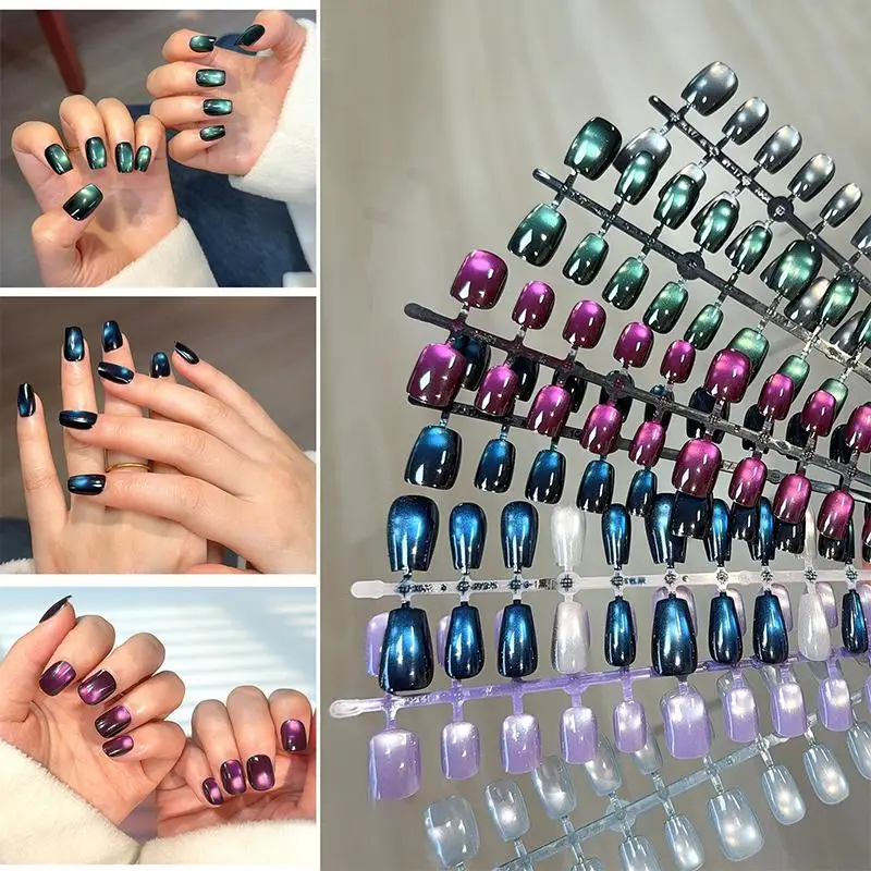 【xxx】Uñas postizas Aurora Cat Eye Almond hechas a mano, uñas de color, uñas falsas, uñas artificiales, puntas de uñas reutilizables, arte de uñas