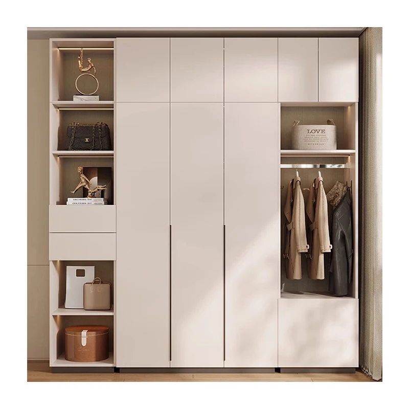 

For Modern Design Bedroom Storage Wardrobe Glass Door Wooden Clothing Cabinet Small Apartment Storage Wardrobe