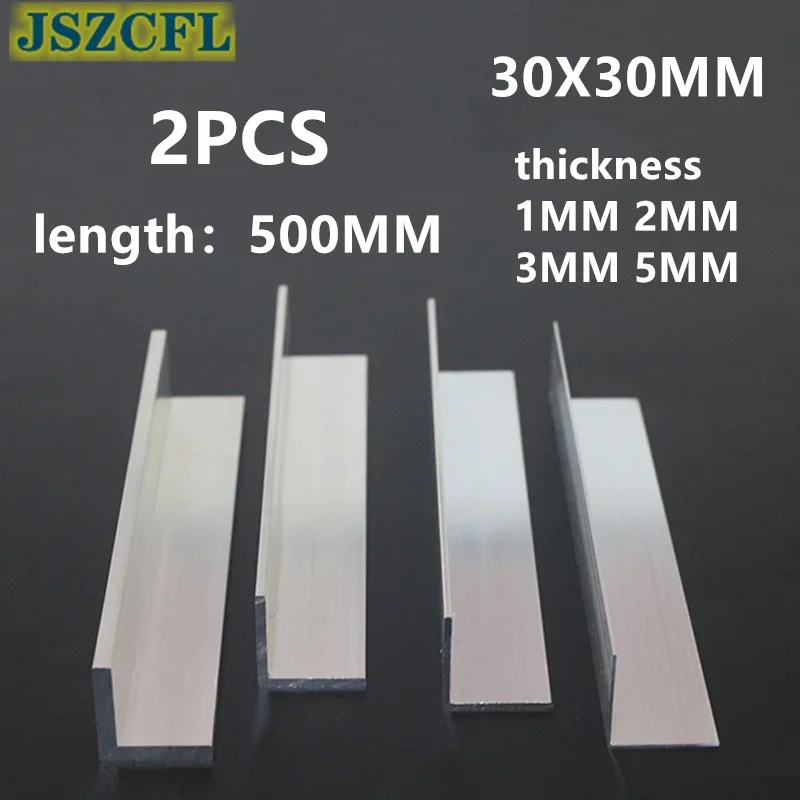 2PCS 6063 Right Angle aluminum 30x30MM thick 1/2/3/5mm L-shaped aluminum alloy Aluminum edging triangle profile length 500mm