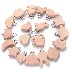 5pcs Woode Pacifier Baby Beech Wooden Animal Pacifier Metal Clips Holder Heart Pacifier Chain Teether Accessories