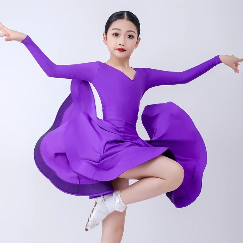 

2025 Girls Latin Dance Set Children Long Sleeves Latin Competition Dress Cha Cha Stage Performance Wear Practice Clothes