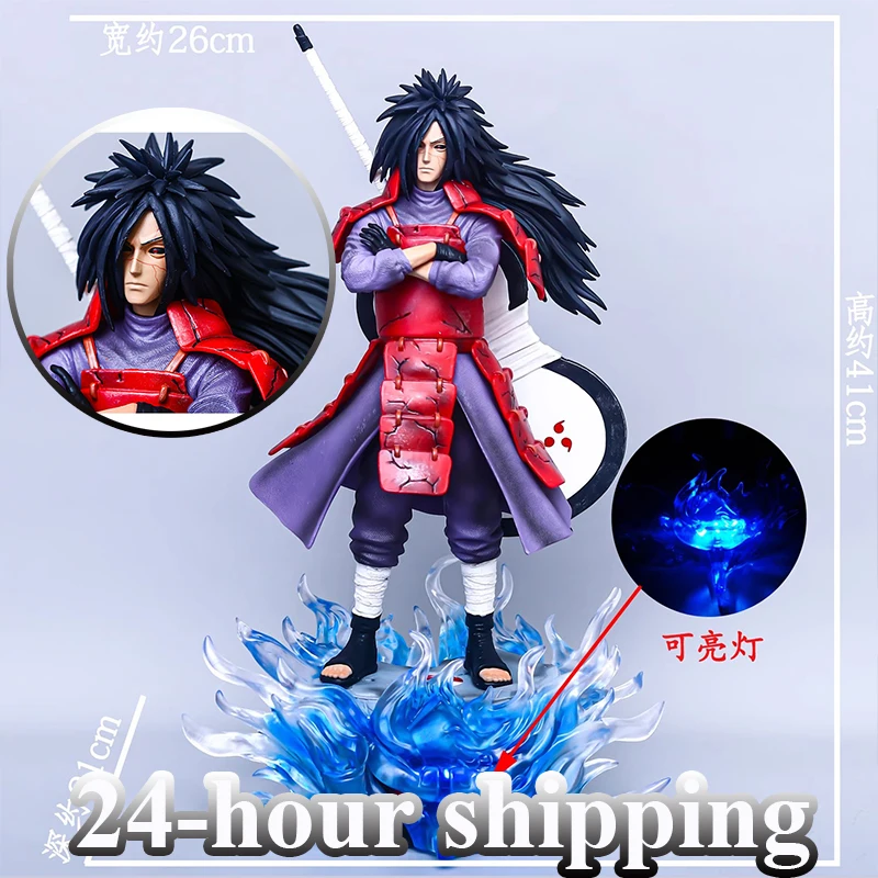 En Stock 42cm Anime Uchiha Madara figura puerta Dios Ban estatuilla con Base luminosa estatua colección de escritorio regalos de navidad juguete chico