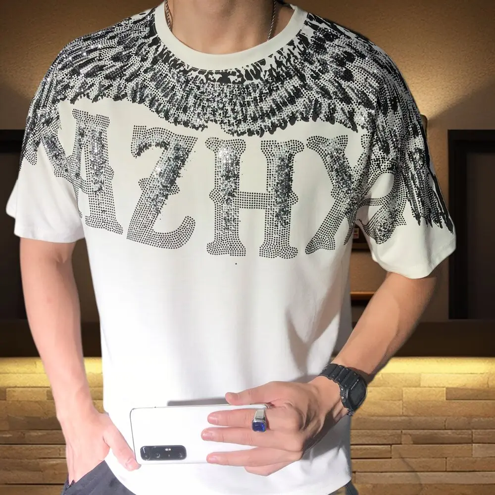 

Fashion Brand Short Sleeve T-shirt For Men Social Club Outfits Tee Shirt Homme 2024 Summer Top Letter Hot Drilling Man Tshirt