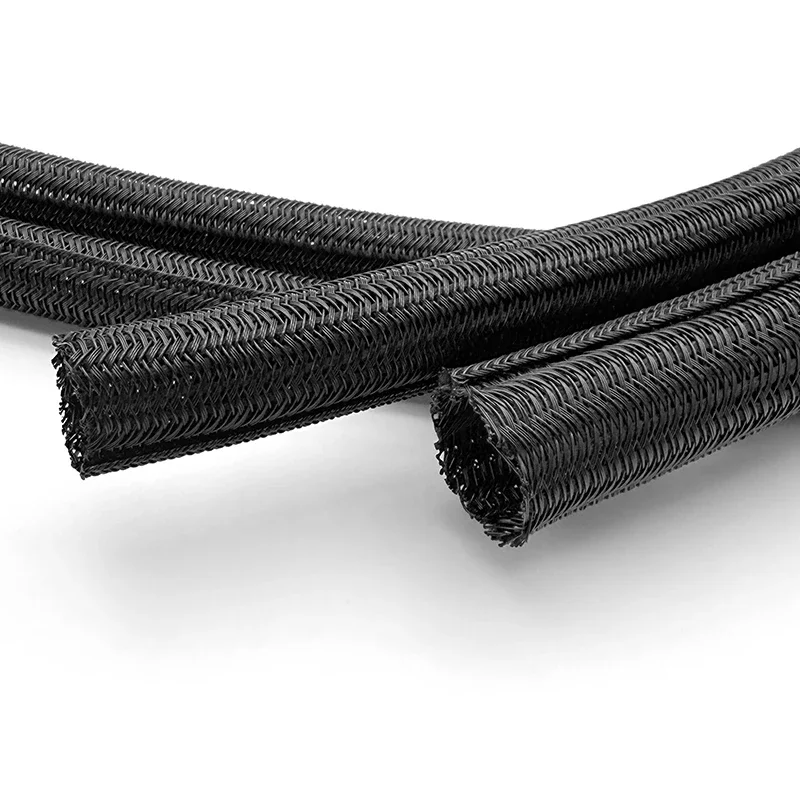 PET Self-Rolling Woven Mesh Tubes Sleeve ID 5~50mm Insulation Tube For Forklift Engineering Vehicle Wiring Harness Protector