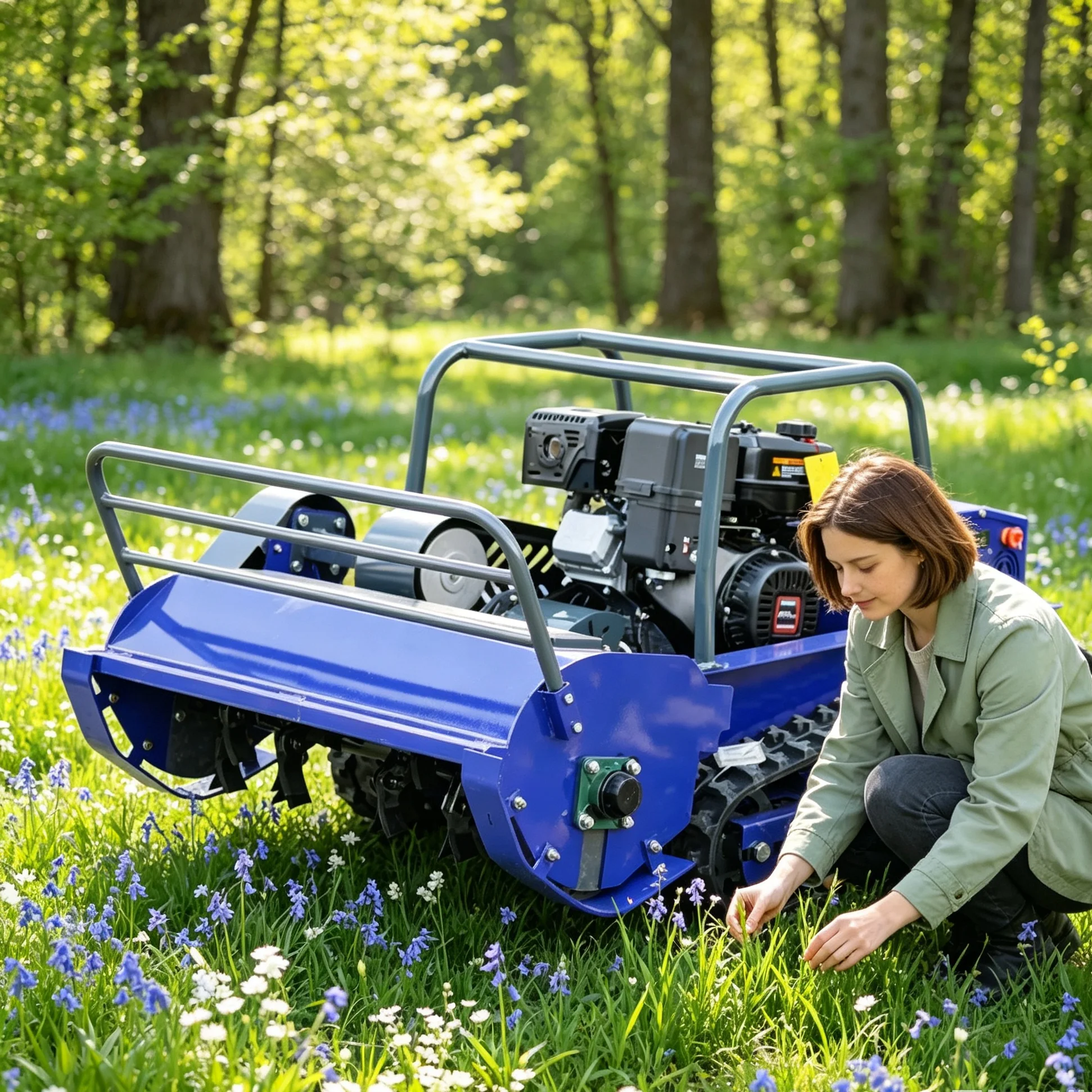 Customized Blue 1000S Flail Mower RC Robot Mulching Machine Durable Alloy Blades for Dense Grass Brambles Cutting Work