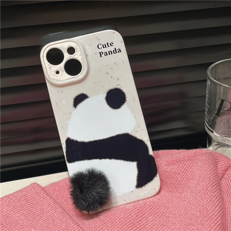 Cute Panda for iPhone 14 Pro Case Rabbit Plush Tail iPhone Case IPhone 13 Pro Max New for iPhone 14  13 12 11 Film Hard Shell