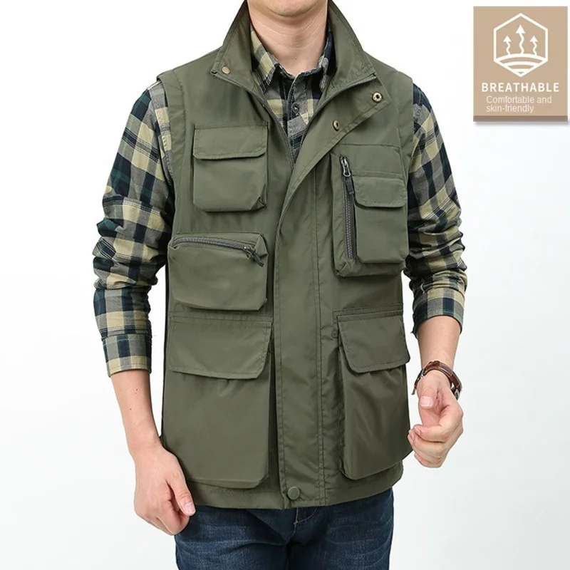 

Work Vest Summer Sleeveless Jacket Men Men's Spring Multi-pocket MAN Mesh Coat Hunting Motorcyclist Winter Jackets