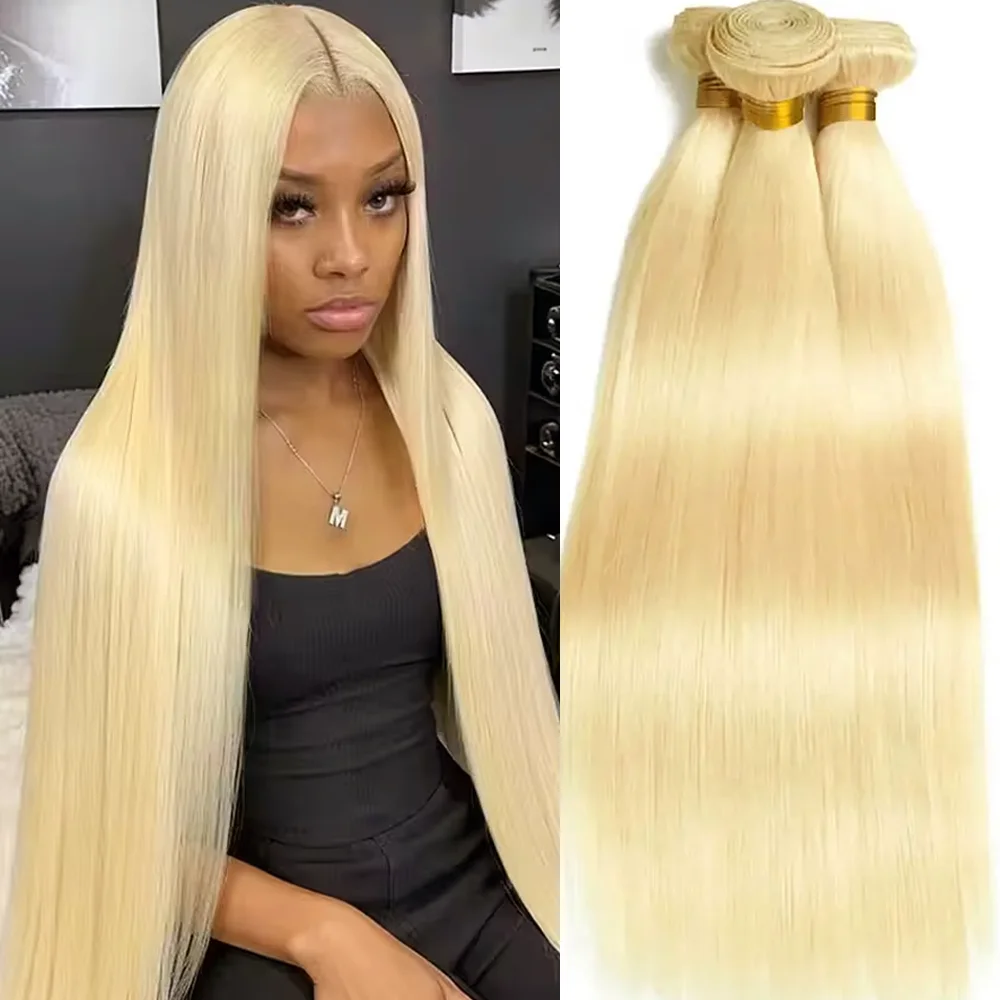 

12A 613 Blonde 1/3/4 Pcs Brazilian Hair Bundles Straight Weave Remy 100% Human Hair Weft 10 20 30 40 Inches Bundles Weaving