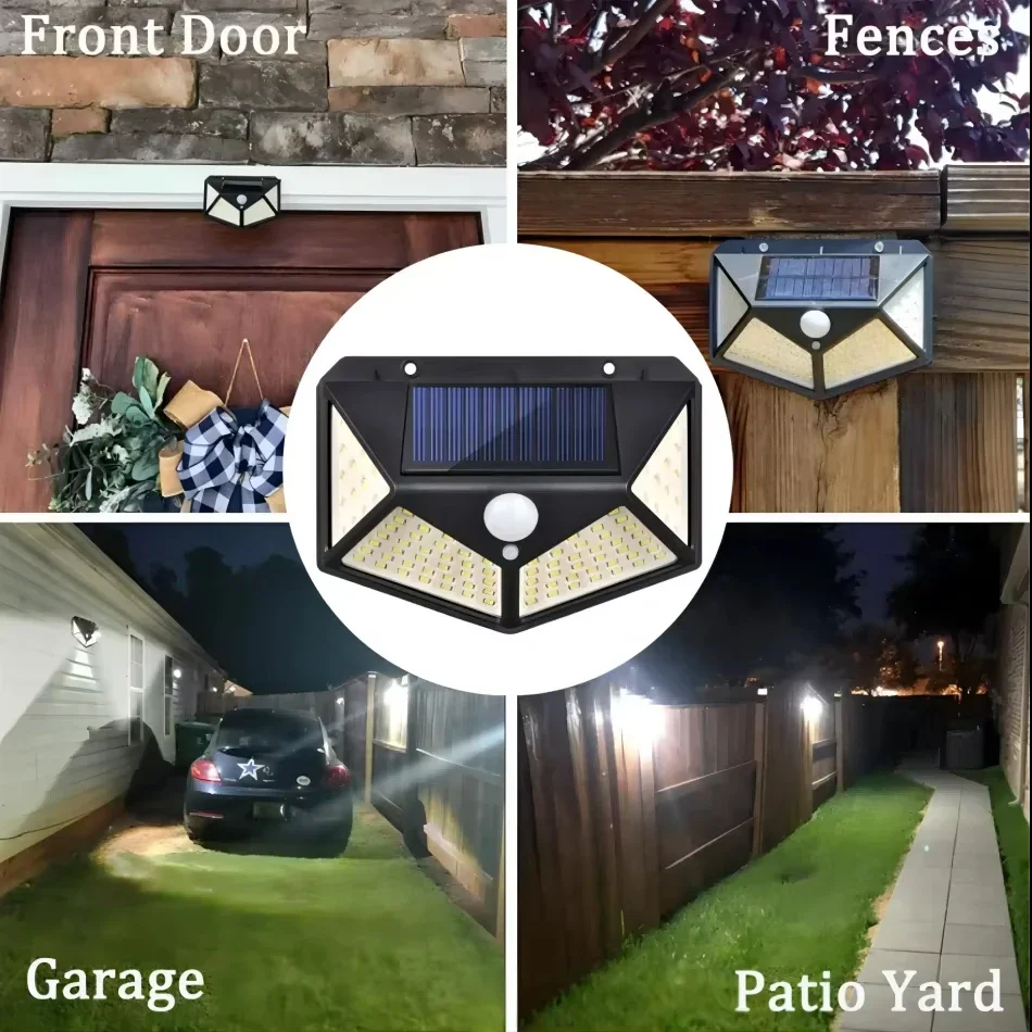 1-6 Pcs Solar LED Outdoor Lights 100 LED Garden Wall Lights with Motion Sensor 3 Modes for Courtyard Lawn Patio Courtyard Fence
