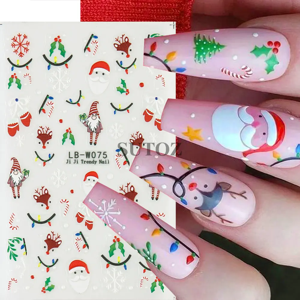 5d dos desenhos animados papai noel arte do prego adesivo natal veados luvas de natal bengalas floco de neve branco sliders manicure decorações LEBLB-W075