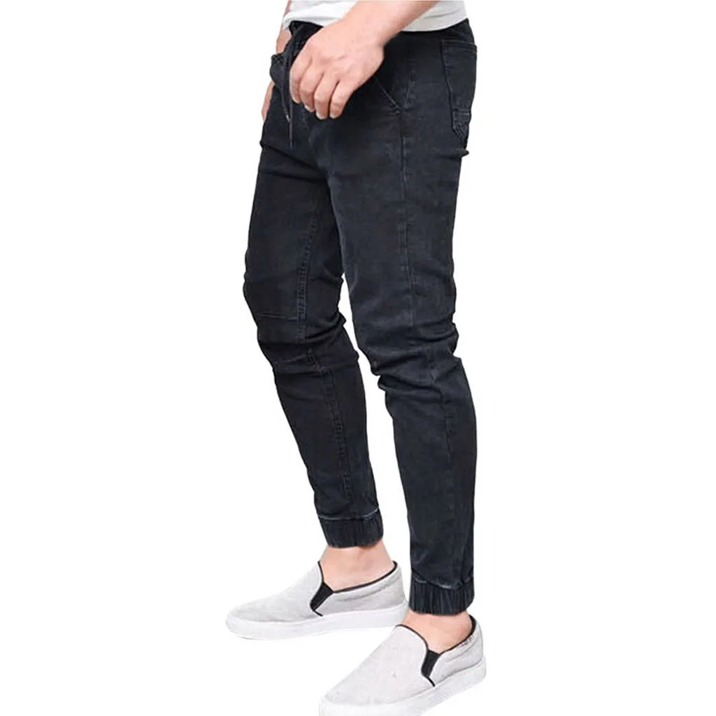 Jeans jeans lápis monocromático masculino, calças elásticas na cintura para negócios diários, corredoras plus size, nova moda, 2022