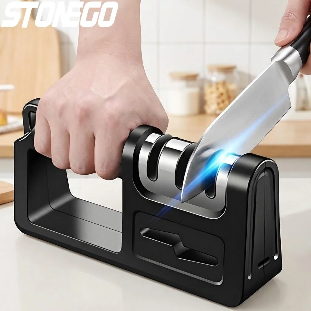 

4 in 1 Knife Sharpener Diamond Ceramic Tungsten for Straight Edges Kitchen Tool Essential Professional Grade