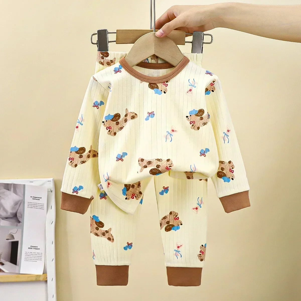 New Kids Pure Cotton Pajamas Boys Girls Cartoon Long Sleeve T-Shirt Tops + Pants Baby Autumn Sleepwear Underwear Clothing Sets