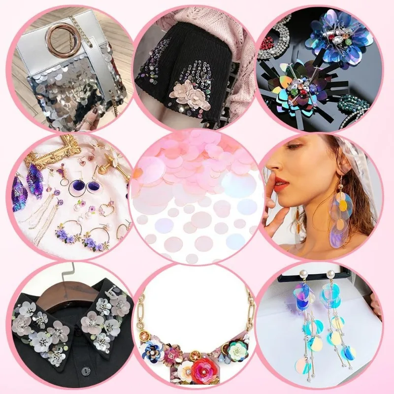 about 700pcs Large Loose Sequins for Crafts Flat Round Sequin Paillettes 15mm/20mm/25mm/30mm/40mm/50mm Iridescent Transparent