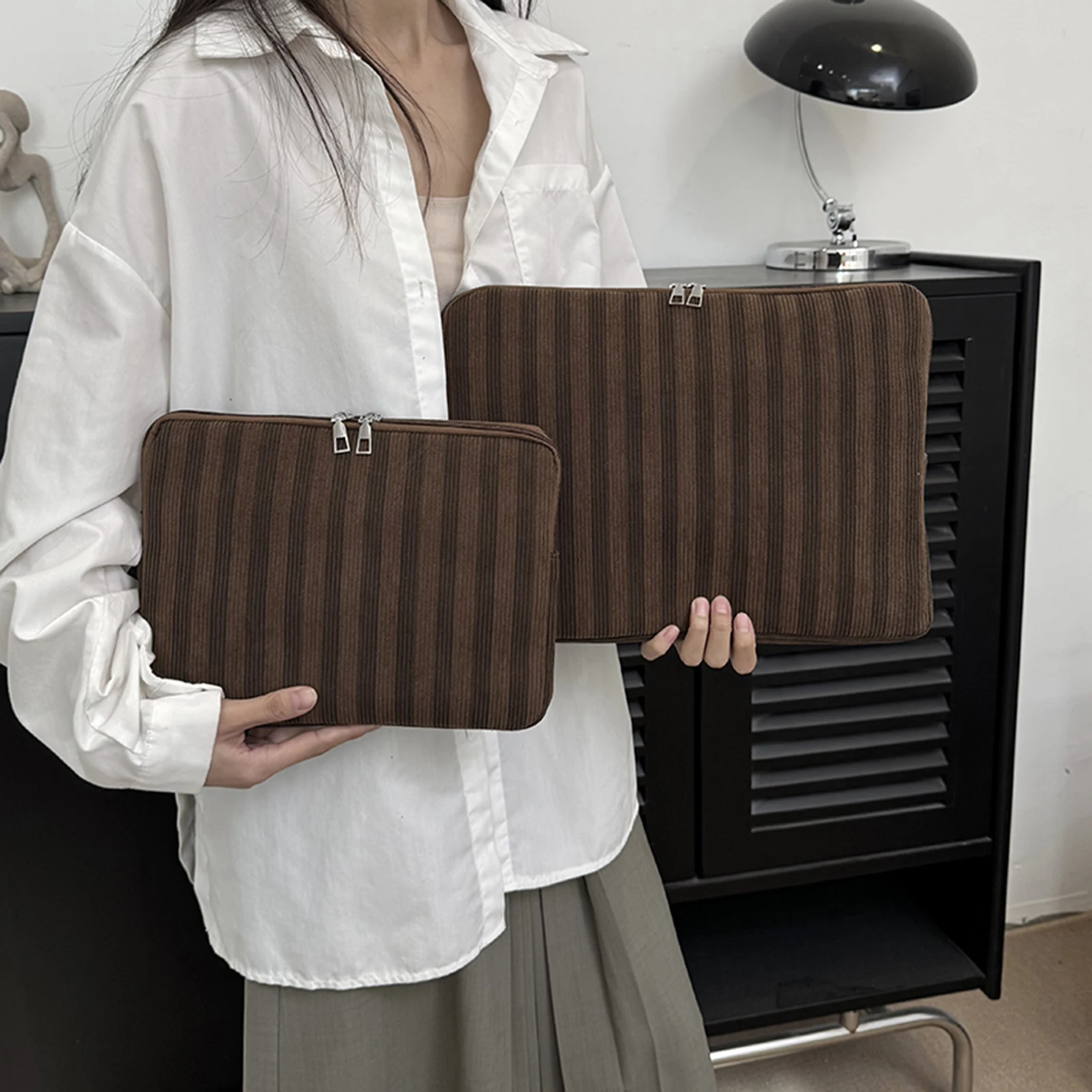 Striped Corduroy Laptop Sleeve Case Computer Sleeve Bag Tablet Laptop Case Compatible with 11-16 Inch Various Laptops Models