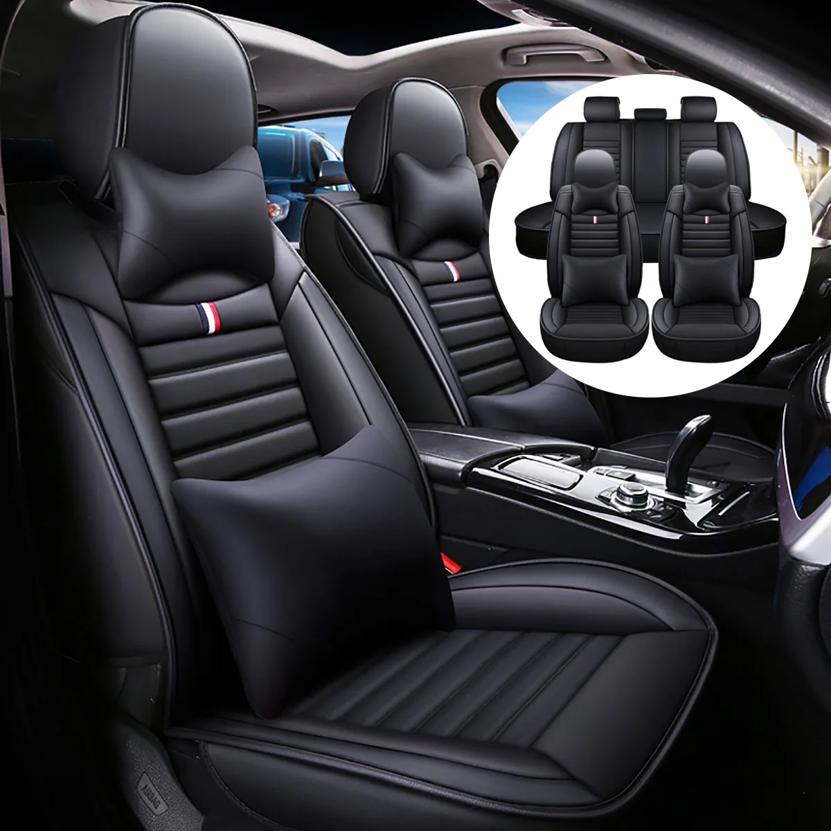 Juste de siège de voiture complète en cuir PU, housses de siège automobiles, protecteur de coussin, oreiller de repos au sauna, coussin de chaise, coussin en polymère, 5 places