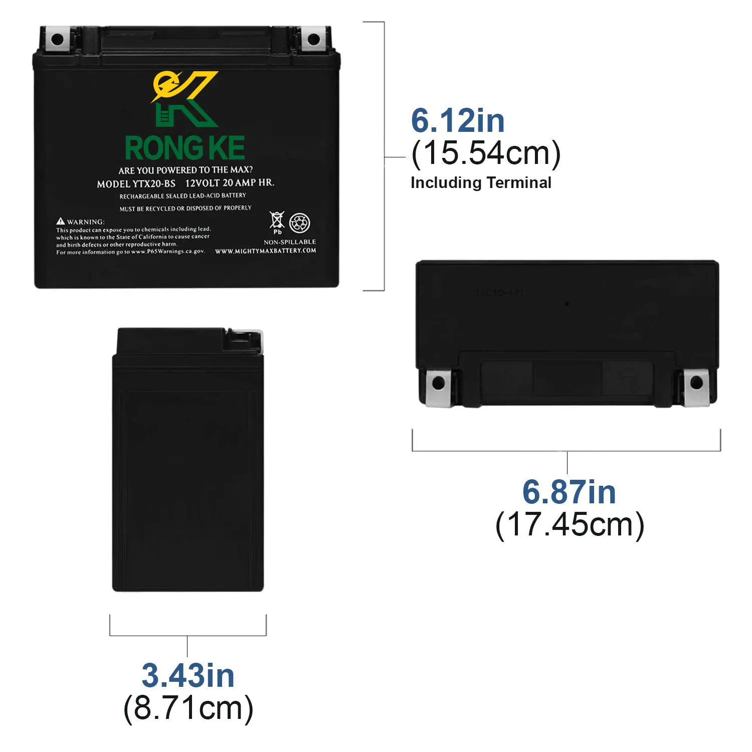 Maintenance Free Motorcycle Battery Sealed lead acid 12V20AH YTX20-BS Rechargeable SLA AGM Motorcycle Battery