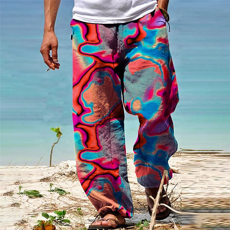 Beach Pants Simple Casual Wide Leg Pants Hawaiian Style Pants 3D Printed Fashion Wide Leg Pants For Summer Men