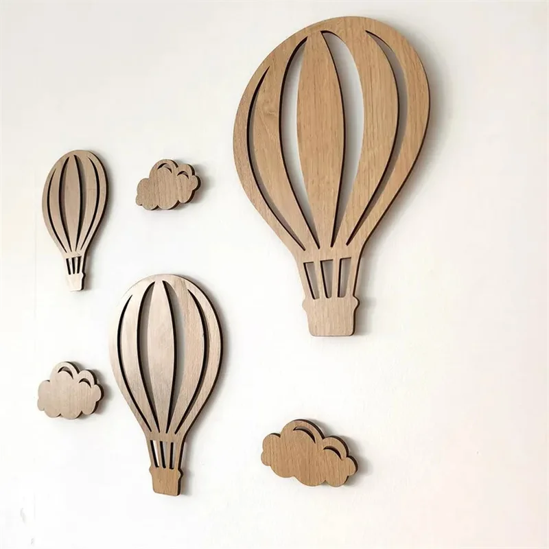 6Pcs Vintage Wooden Hot Air Balloon Signs, Wooden Wall Decorations, Hot Air Balloon Wooden Decorations, Home Wall Art, Wooden Hot Air Balloon Wall Stickers