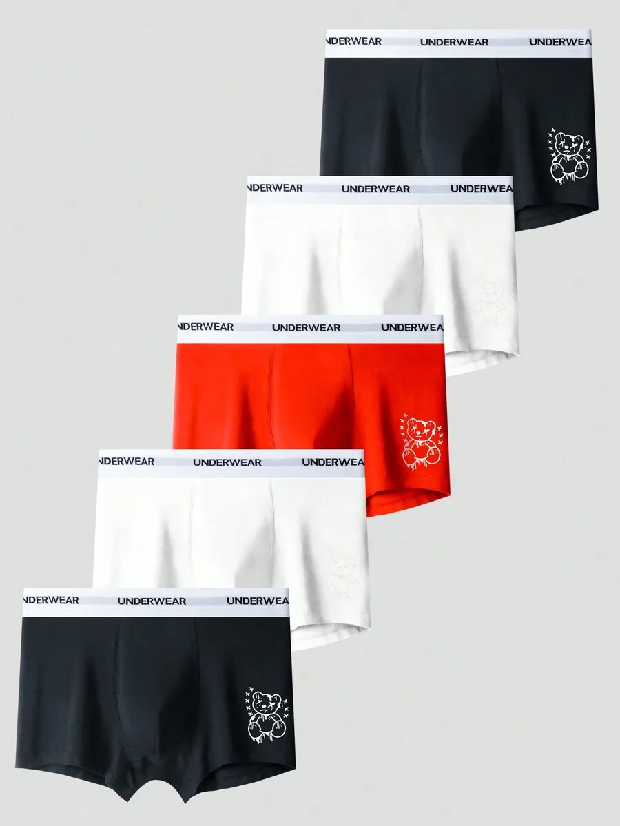 

5 Pcs Men Boxer Briefs Plus Size Cotton Blend Comfort Underwear