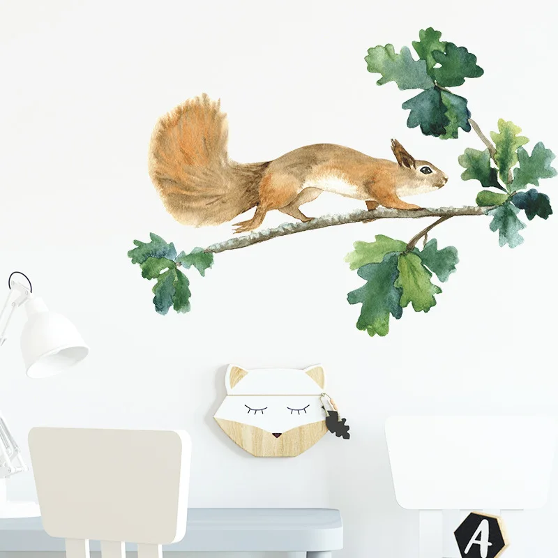 Squirrel Leaf Print Wall Sticker Personal Charm Breathing Green Creating a More Three-Dimensional Space Piece