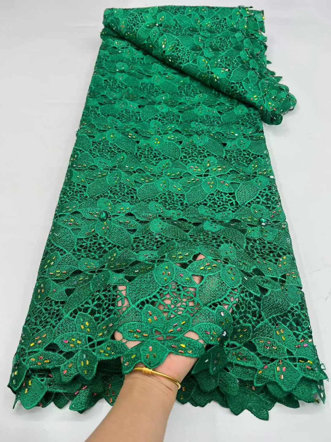 

Nigerian Water Soluble Lace Fabric High Quality African Gilding Guipure Cord Lace Fabric For Women Wedding Evening Dresses