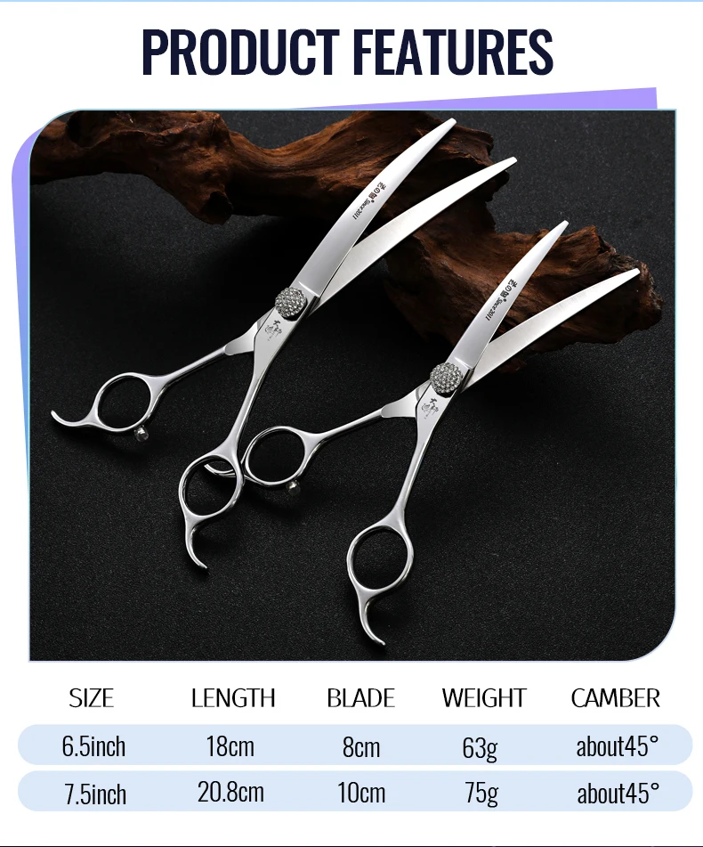 Fenice Professional 6,5/7,5 Zoll super große gebogene Schere 45 ° Gebogene Schere zum Trimmen von Hunden-Haustierpflegewerkzeugen mit rundem Kopf – Detail 4