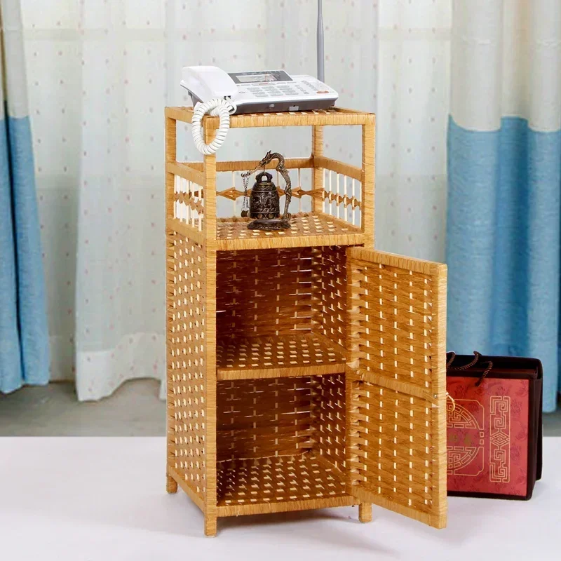 Rattan Children's Wardrobe and Bedside Table Solid Wood Toy Storage Cabinet Bedroom Specials for Phone Storage