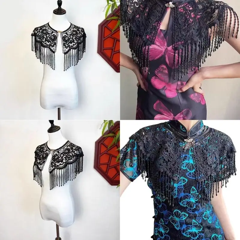 

652F New Chinese Polyester Shoulder Wrap Elegant Tassels Charm Multiple Occasion Use