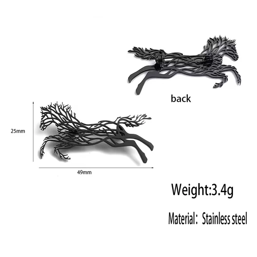 Catuni Stainless Steel Openwork Horse Brooch Metallic Texture Pin for Men's Suit Clips and Accessories