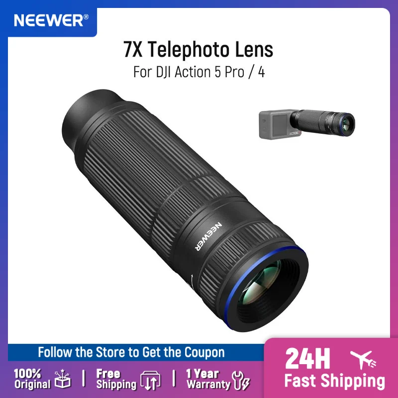 

﻿ Neewer 7X Telephoto Lens, For DJI Action 5 Pro / 4HD Wide Landscape Portrait Shooting For Vlog,Concert Photography Accessories