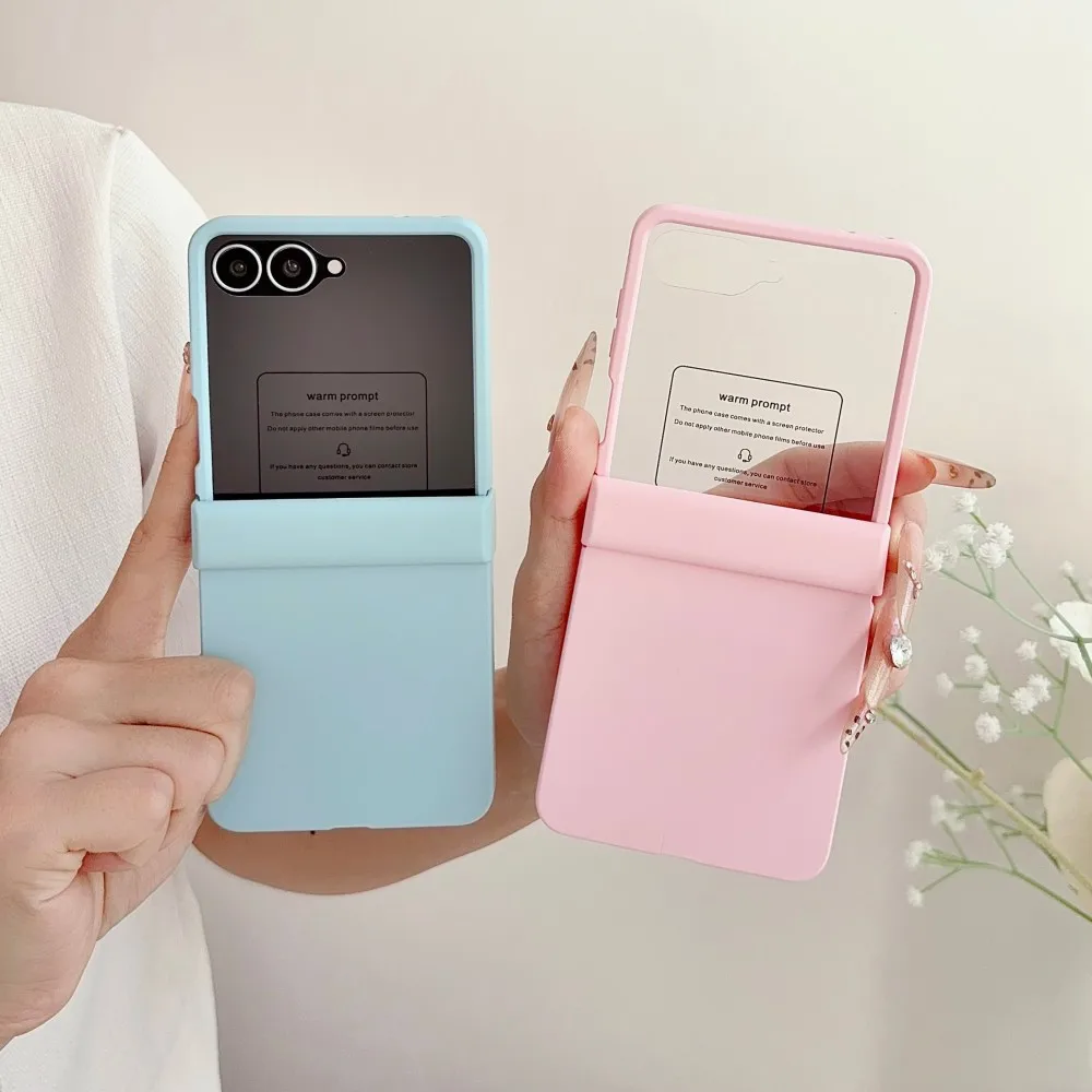 For Samsung Galaxy Z Flip 8 7 5G Phone Case Solid Color PC Hard Shell Shockproof Small Screen Protection Film Hinge Back Cover