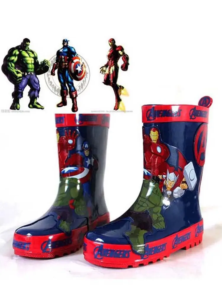 Disney cartoon kids Captain America Boots Student Rain Boots Children's  Fashion  Shoes Non-Slip Short shoes