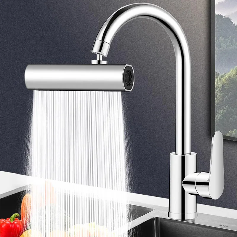 Real Waterfall Kitchen Faucet Extension Adapter 720° Swivel 4 Mode Multifunctional Waterfall Pressurized Bubbler Sprayer Tap Fit