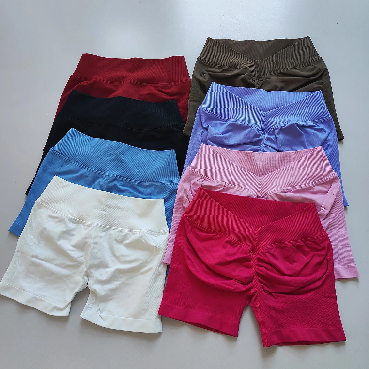 Nahtlose Yoga-Shorts für Damen, V-Rücken, Taillenbetonung, Workout, Fitness, Po-Lifting, Gym, schnelltrocknende Laufshorts, Sportbekleidung, Sport-Shorts – Detail 2