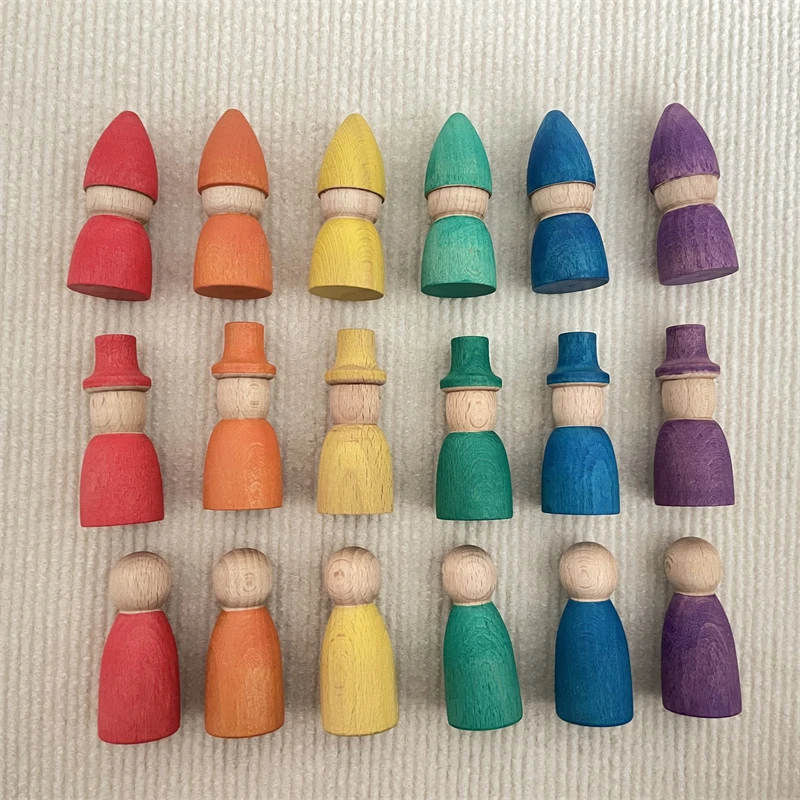 Houten Peg Poppen Regenboog Kleur Baby Cijfers Speelgoed Nordic Decoratieve Voorschoolse Leren Montessori Educatief Speelgoed